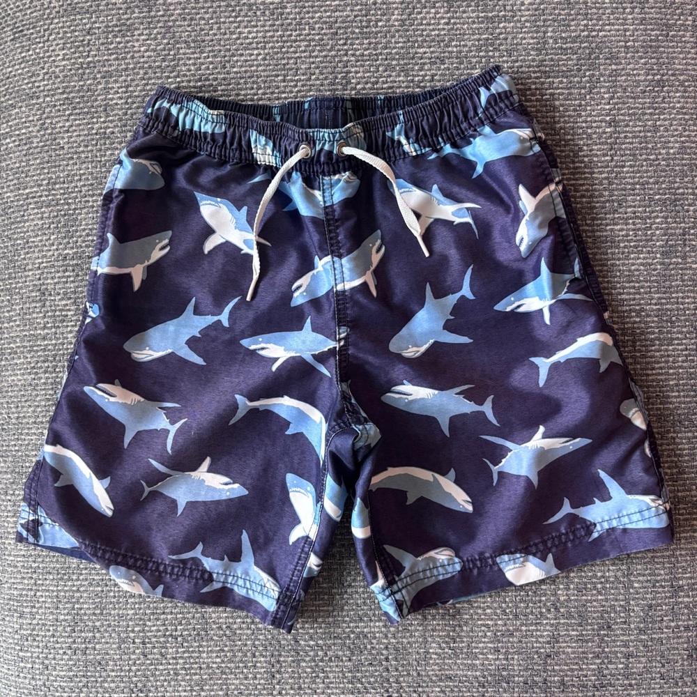 Hanna Andersson Shark Swim Trunks Boys Size 10 140 Navy Pockets